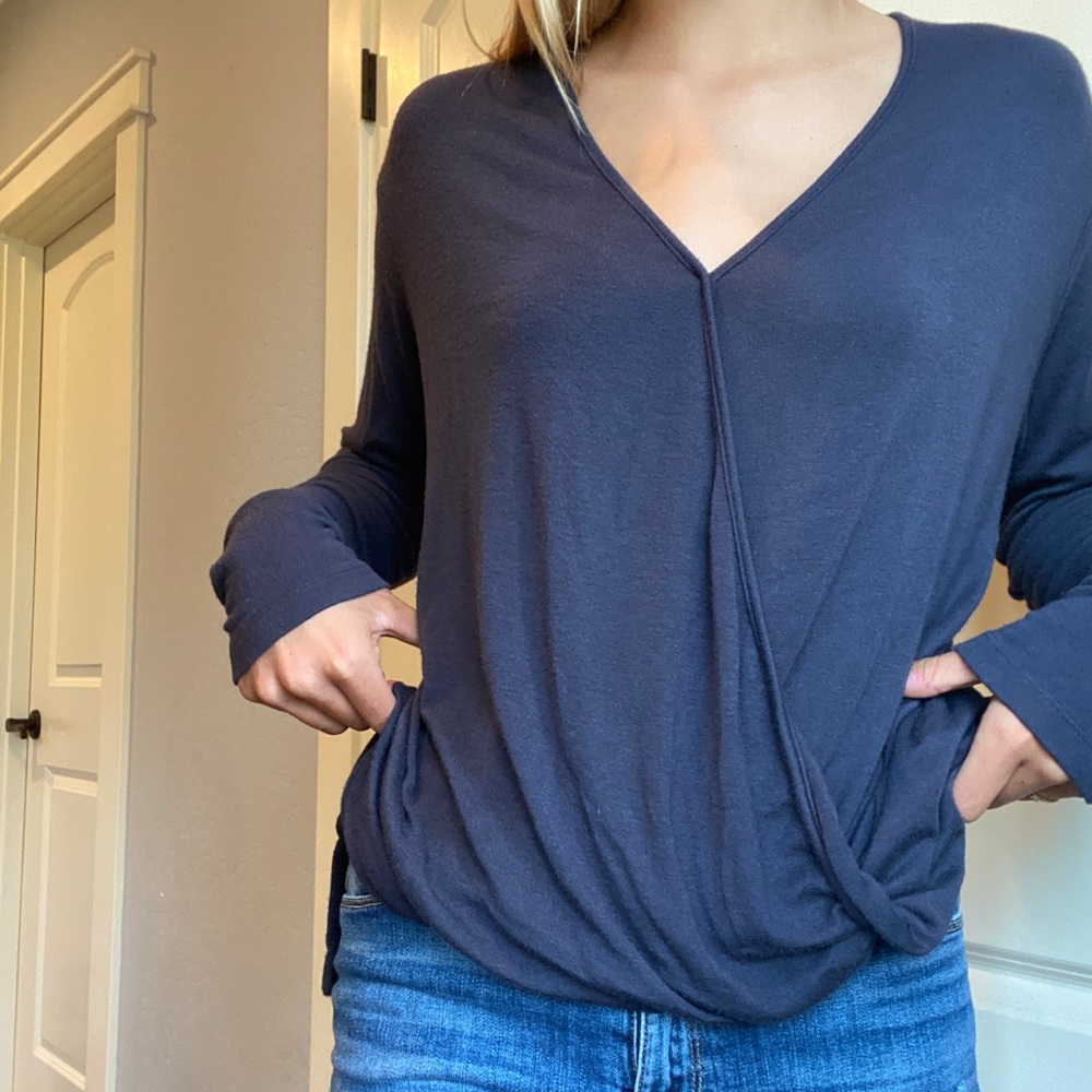 SEN Layered Front Long Sleeve Blouse